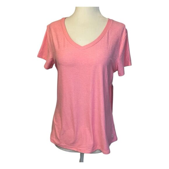 RBX Active Soft V-Neck Tee Pink Marled Flowy Knit Short‎ Sleeve Athletic S - Picture 1 of 8